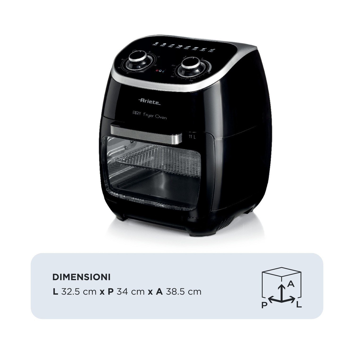 ARIETE FRIGGITRICE AD ARIA FRIGGITRICE AD ARIA, capacità 11 l, Max potenza 2000 W, NERO