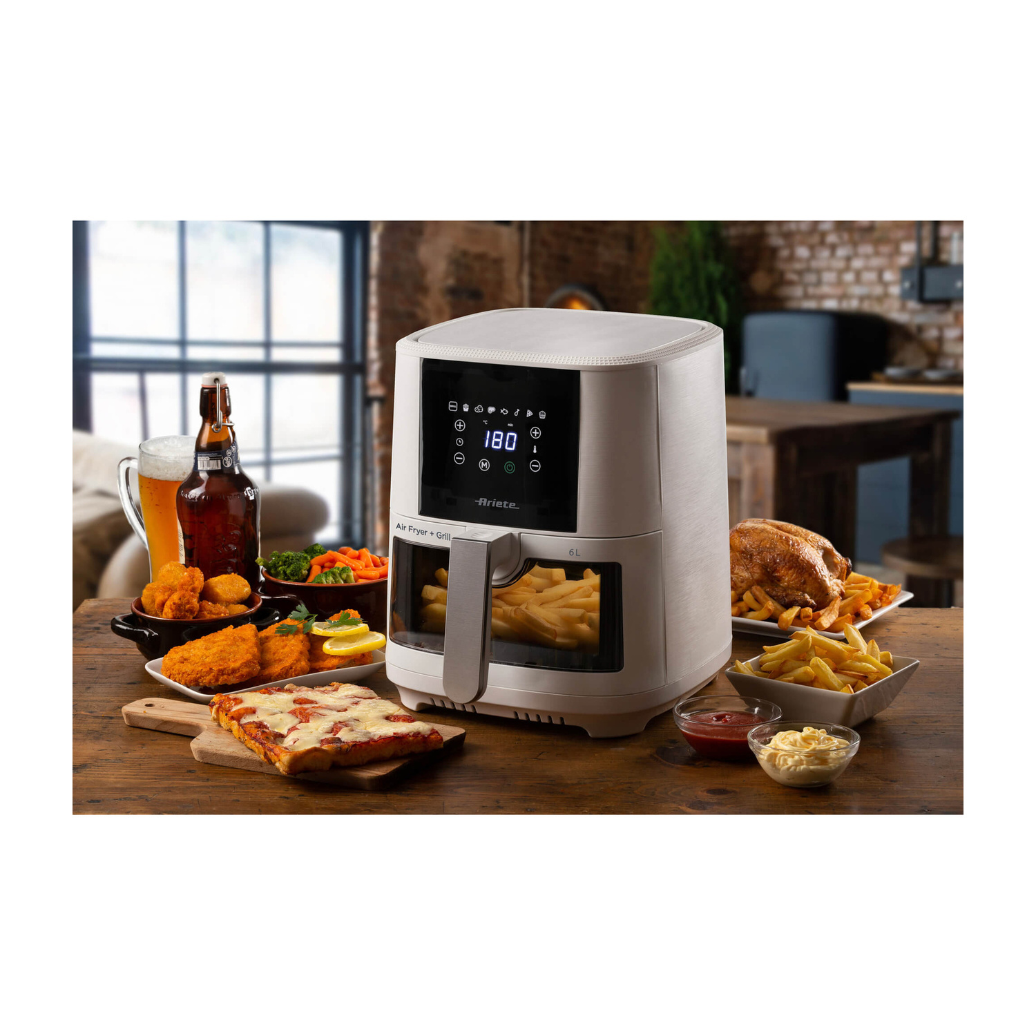 ARIETE AIR FRYER 6 L FRIGGITRICE AD ARIA, capacità 6 l, Max potenza 1300 W, Bianco