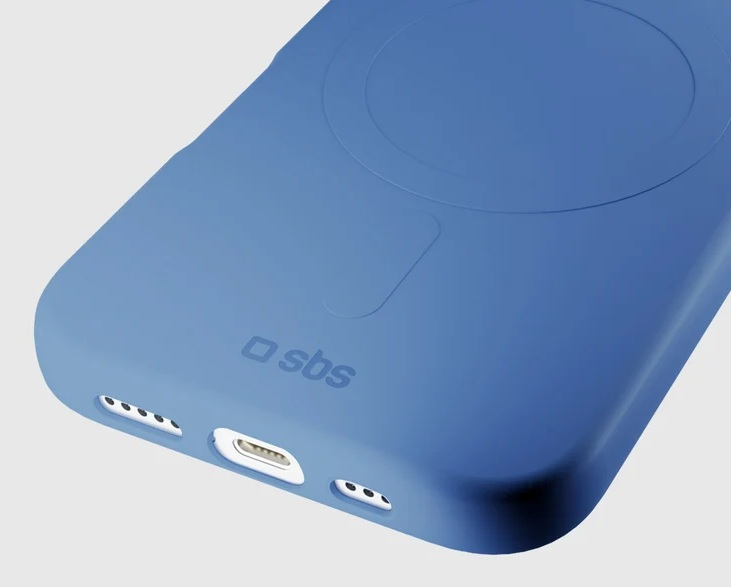 Niebieskie etui na smartfon z logo SBS, portem ładowania i głośnikami na dole.