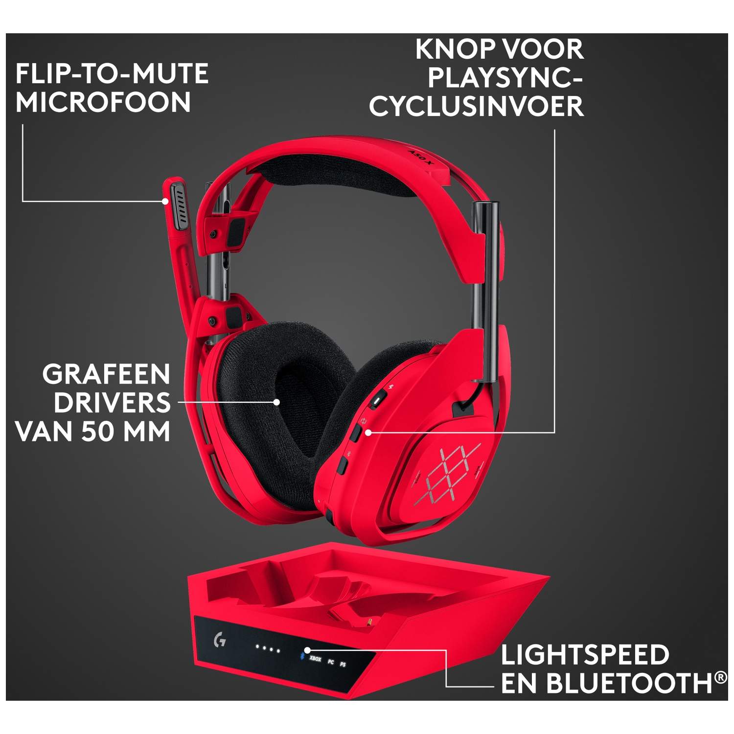 Rode gaming-headset met inklapbare mic, 50mm-drivers en oplaadstation met Lightspeed.