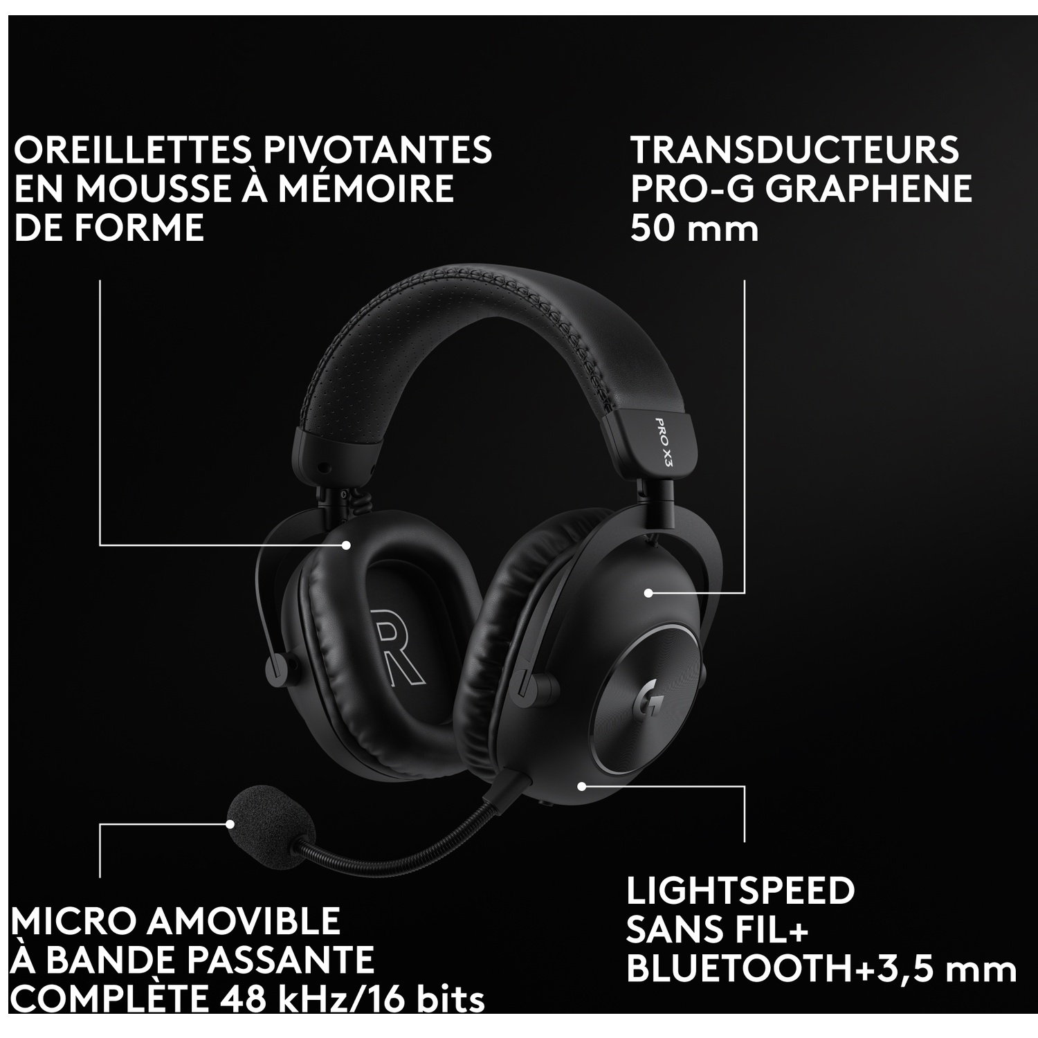 LOGITECH G PRO X3 LIGHTSPEED Over-ear Casque gaming Noir
