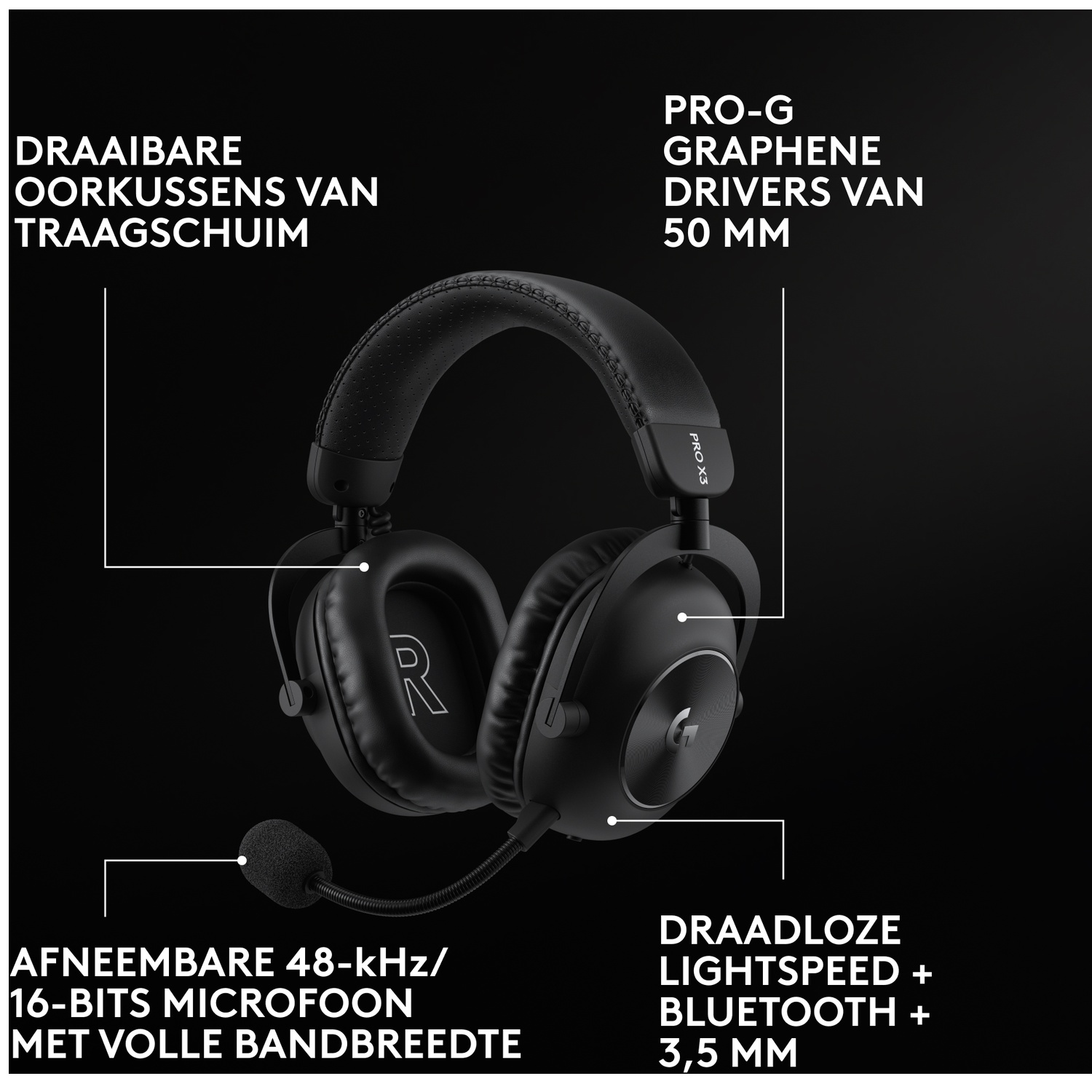 LOGITECH G PRO X3 LIGHTSPEED Over-ear Gaming-headset Zwart