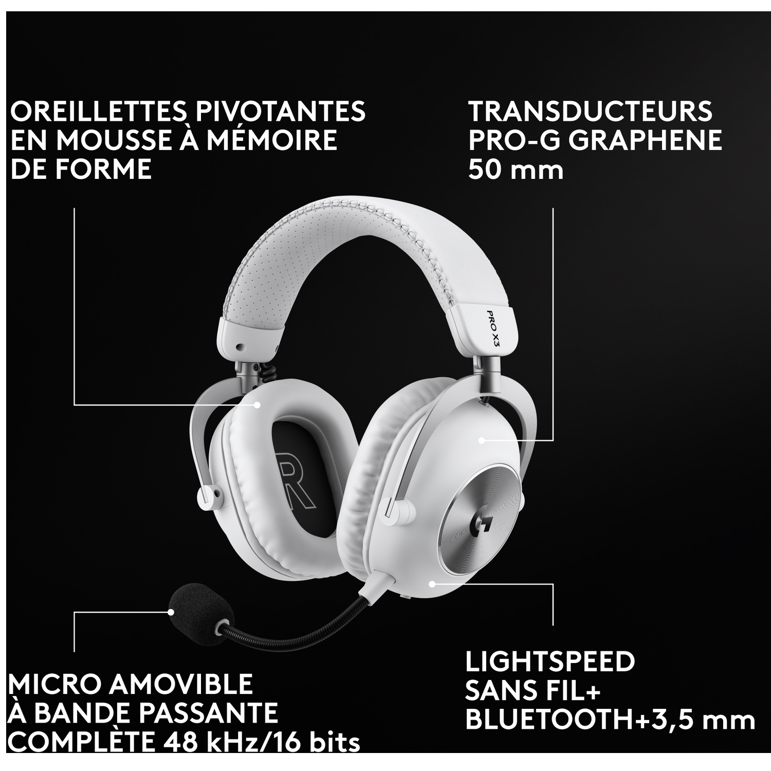 LOGITECH G PRO X3 LIGHTSPEED Over-ear Casque gaming Blanc
