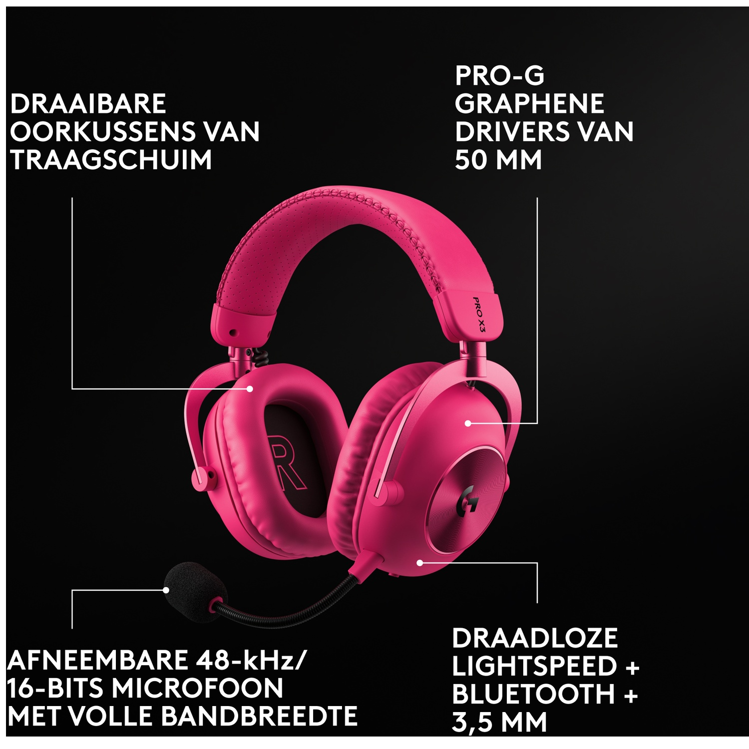 LOGITECH G PRO X3 LIGHTSPEED Wireless Gaming Headset Magenta Over-ear Gaming-headset Magenta
