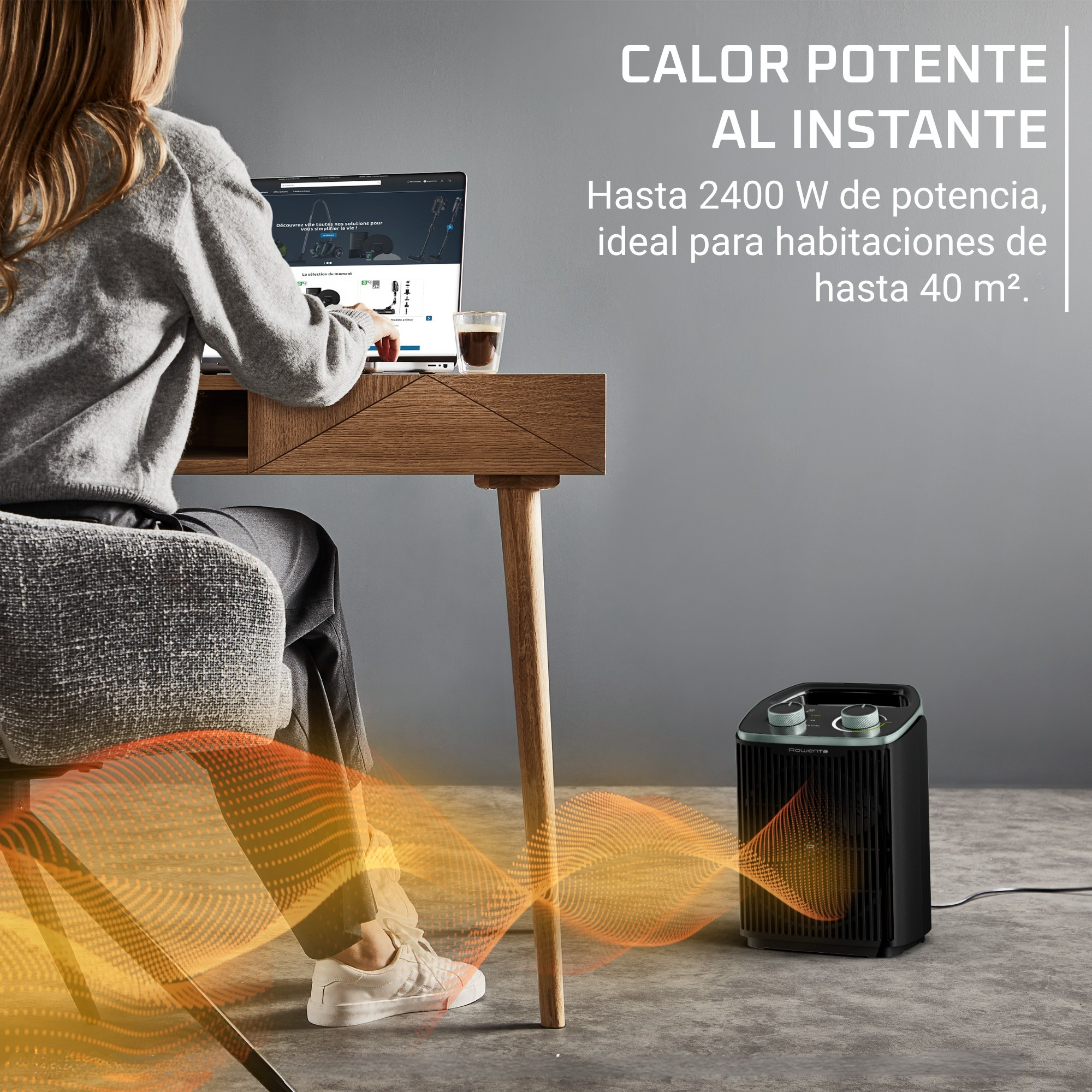 Calefactor portátil - Rowenta Intense Comfort, Silencioso, 2400 W, 3 modos, Apagado automatico, Asa de transporte, Compacto, Negro