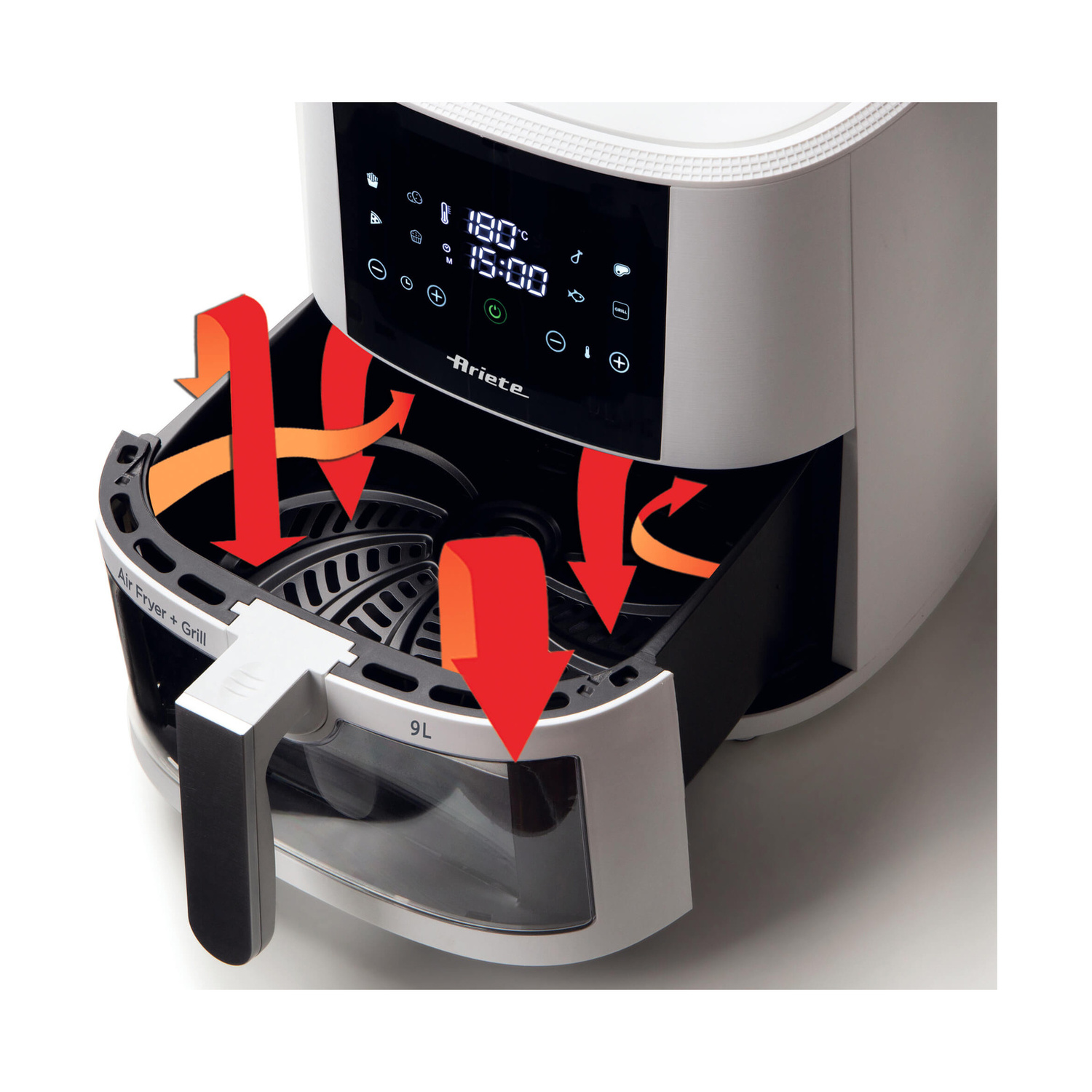 ARIETE AIR FRYER 9  FRIGGITRICE AD ARIA, capacità 9 l, Max potenza 1500 W, Bianco