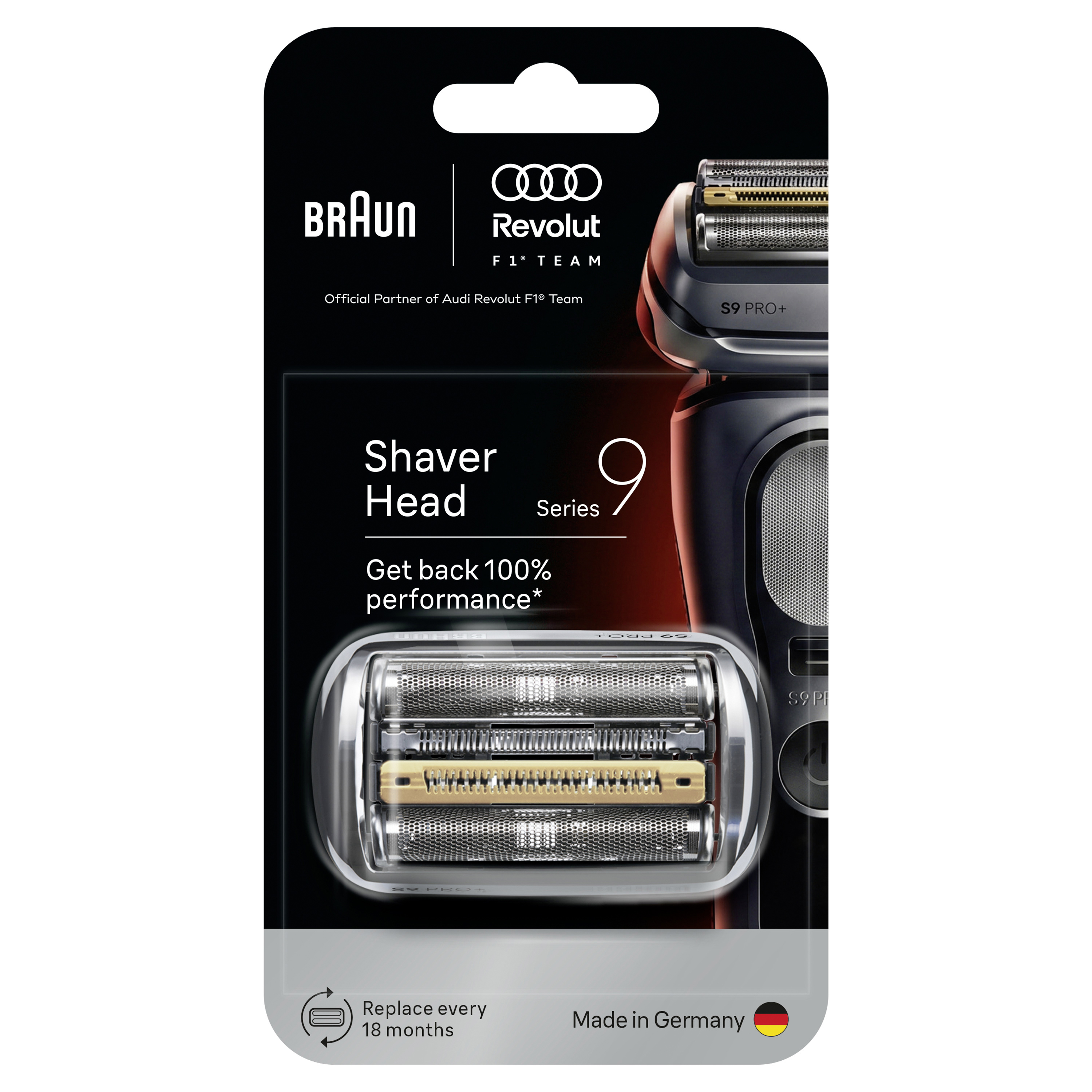 Braun Series 9 Pro Scherkopf-Verpackung mit Shaver Head 9 Aufschrift und Produktbild.