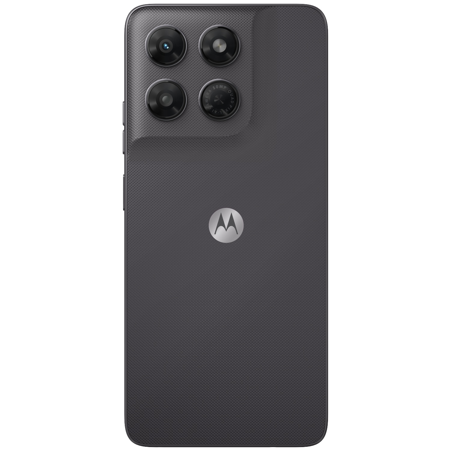 Back of a gray Motorola smartphone featuring four cameras and the Motorola logo.