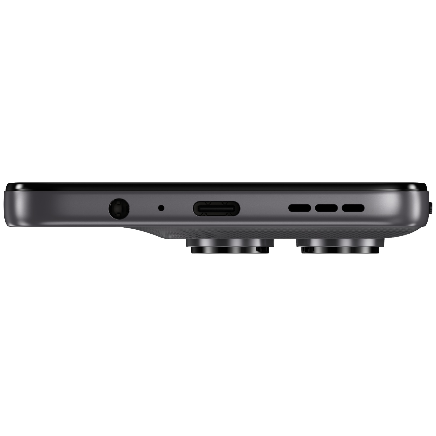 Bottom view of a smartphone showing a headphone jack, microphone, USB-C port, and speaker grilles.
