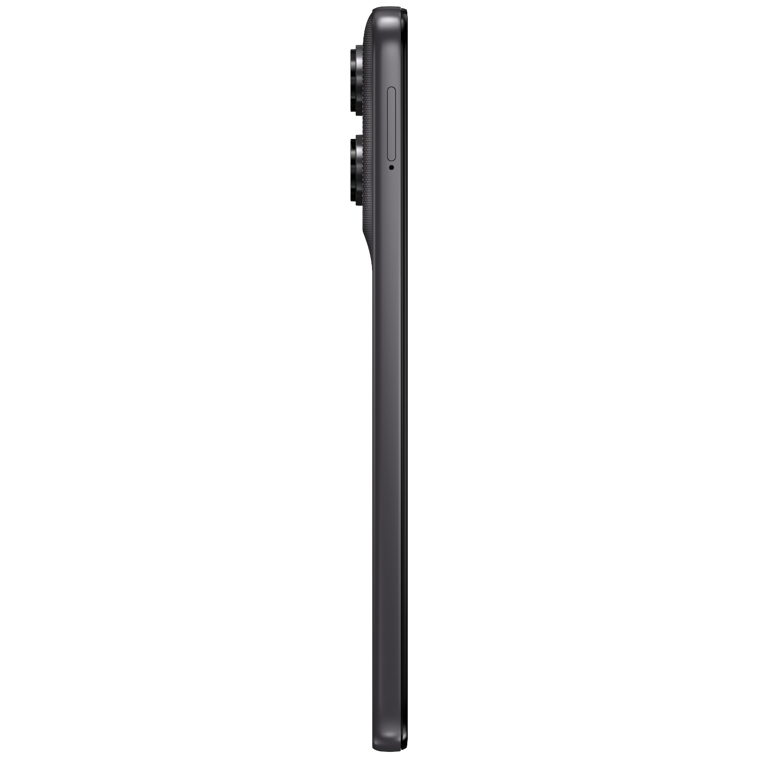 Side view of a slim gray smartphone on a white background, featuring a slightly raised camera module.