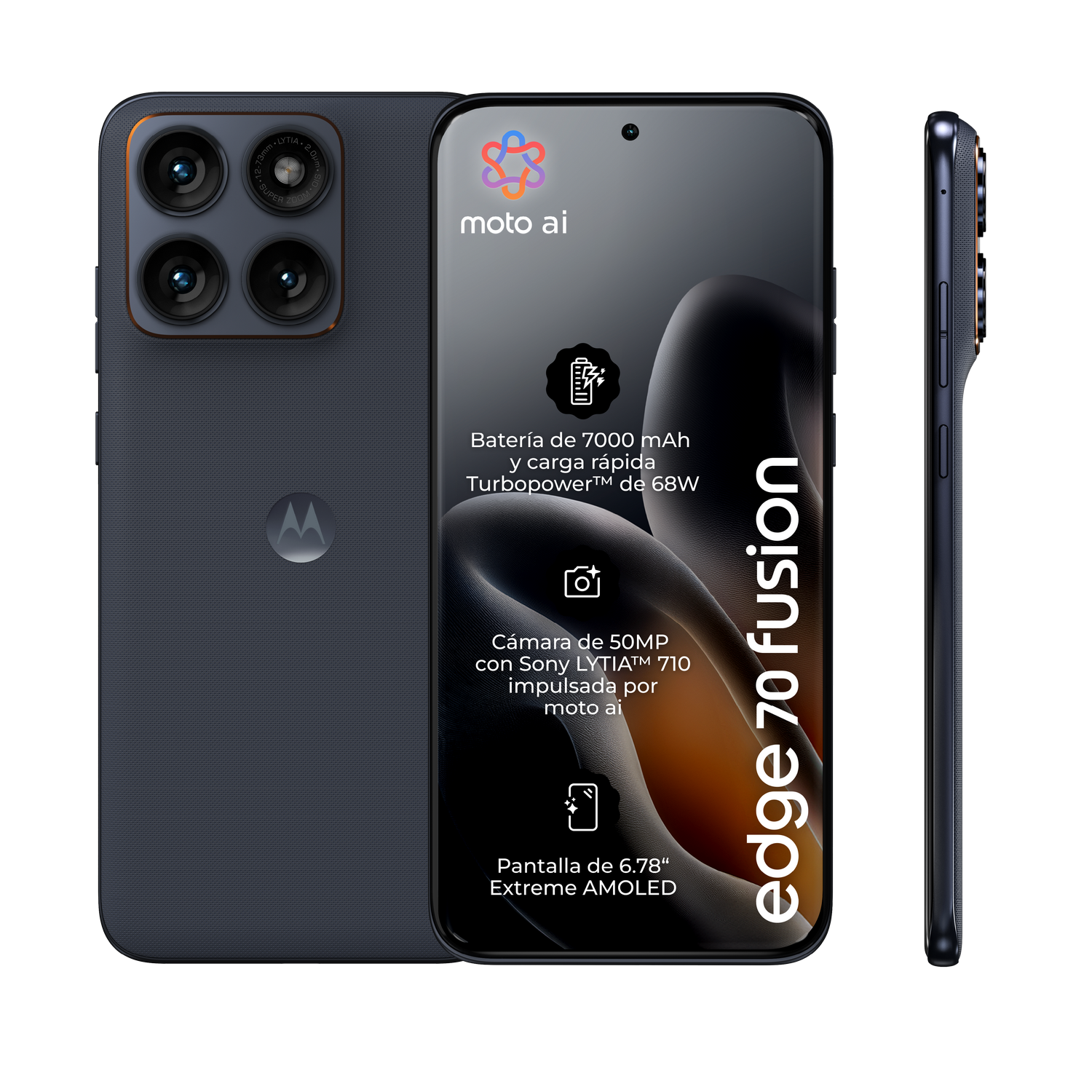 motorola edge 70 fusion, Silhouette, 256GB, 12GB RAM, 6.78" Extreme AMOLED, Qualcomm Snapdragon 7s Gen 3, 7000 mAh, Incluye Auriculares