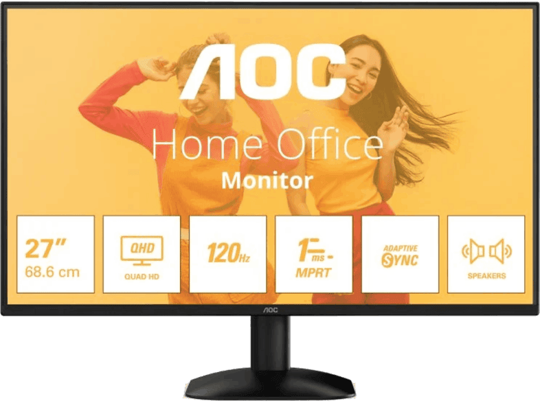 Monitor - AOC Q27B35S3, 27" QHD, 120 Hz, 4 ms GtG, 1 MPRT, IPS, Altavoces integrados, Adaptive sync, Negro