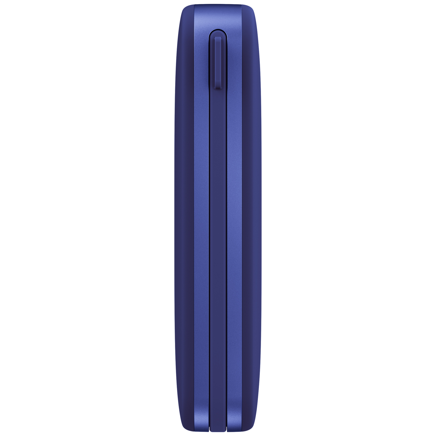 Vue latérale électronique bleue avec bouton.