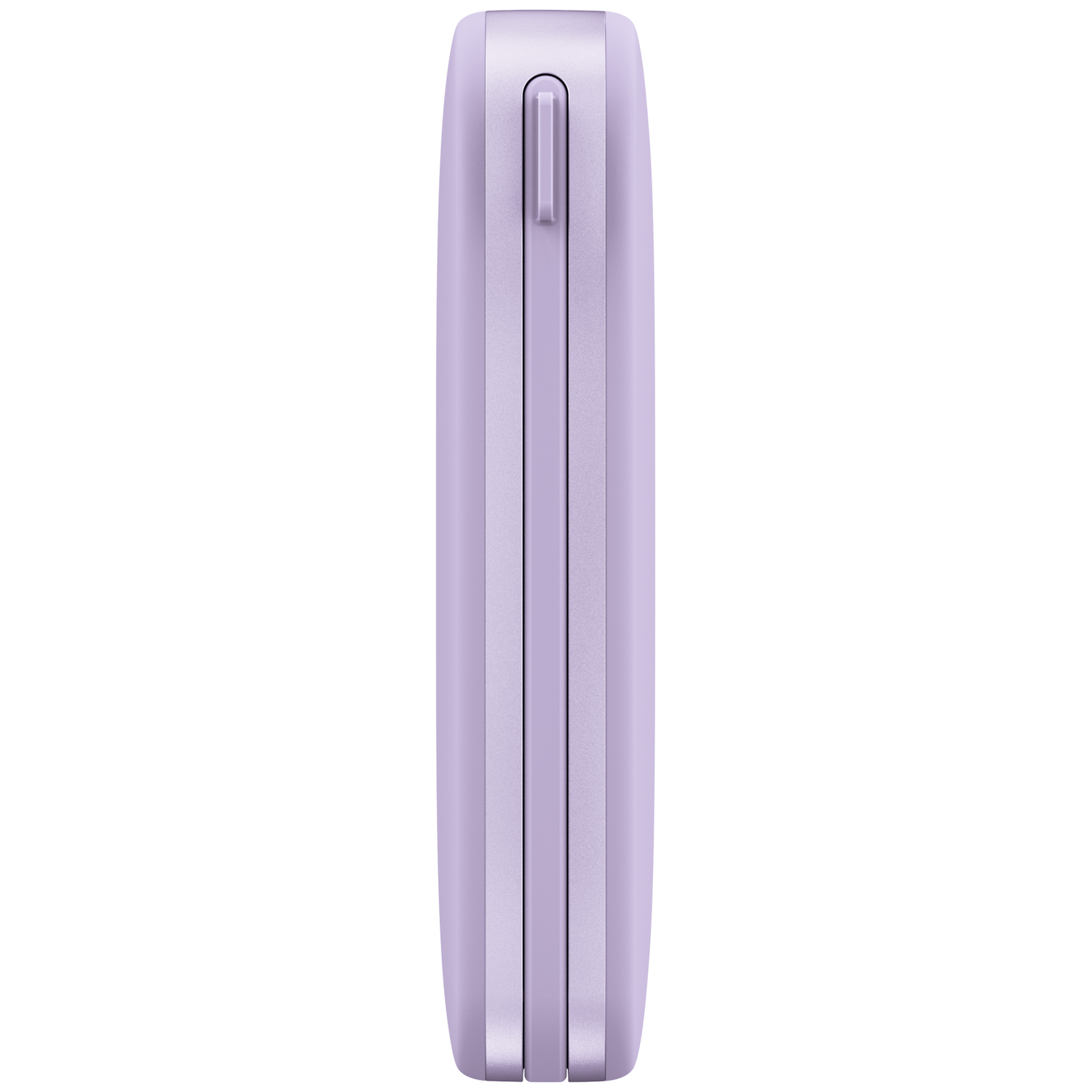 Une mallette ou un étui vertical violet avec une fente verticale au milieu, sur fond blanc.