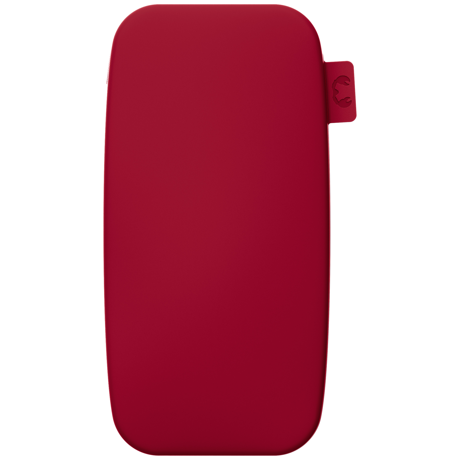 Gadget rouge allongé aux coins arrondis et avec une petite languette.