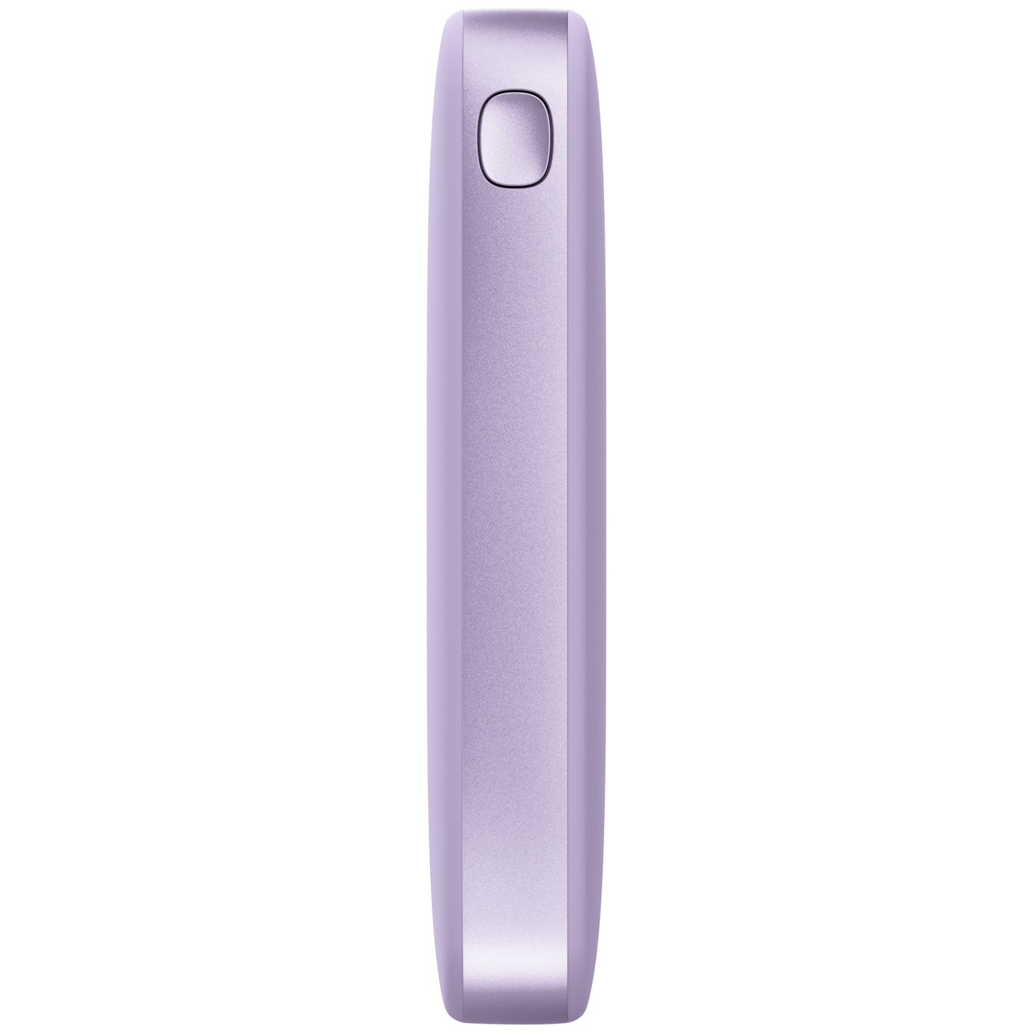 Un appareil électronique violet élégant avec un bouton rond près du haut sur fond blanc.