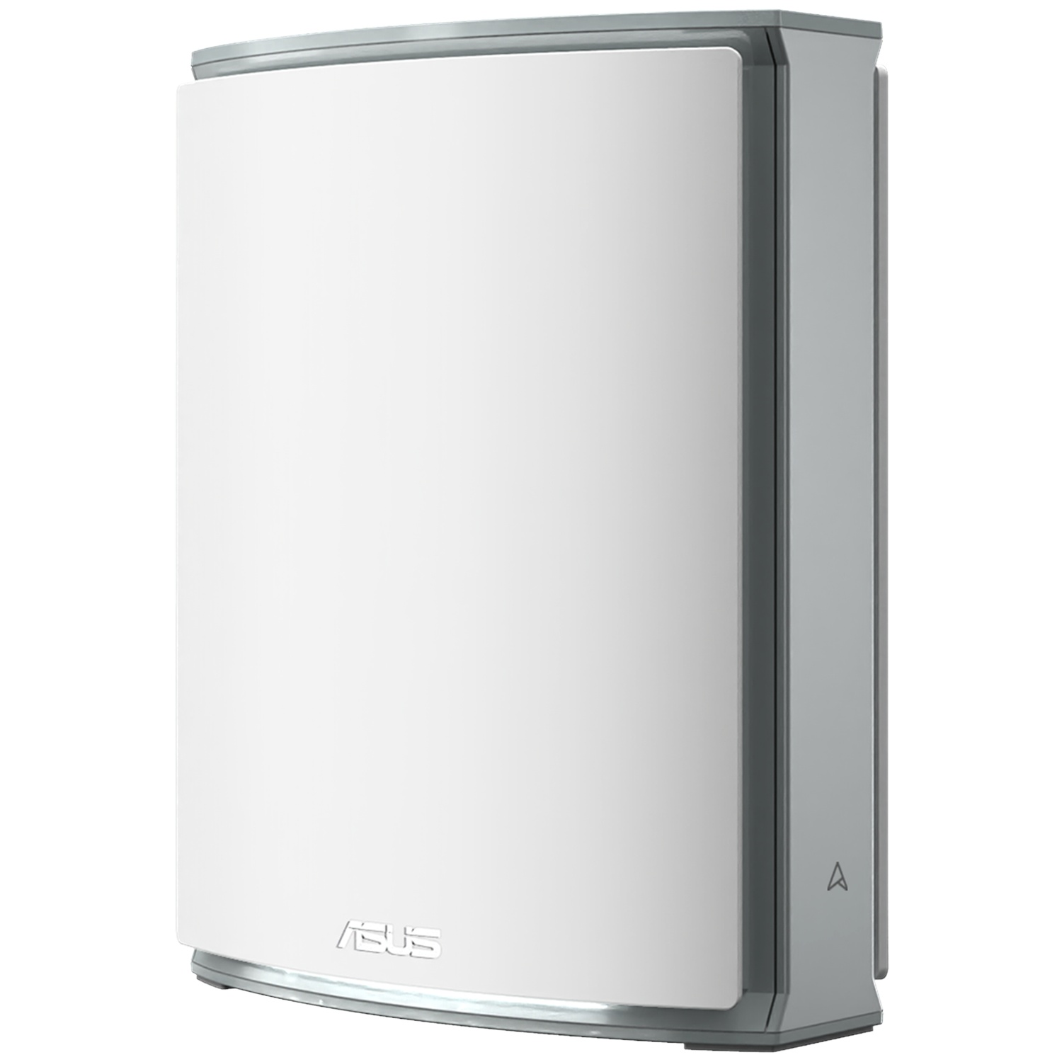 A white and gray Asus Wi-Fi router with a curved front.