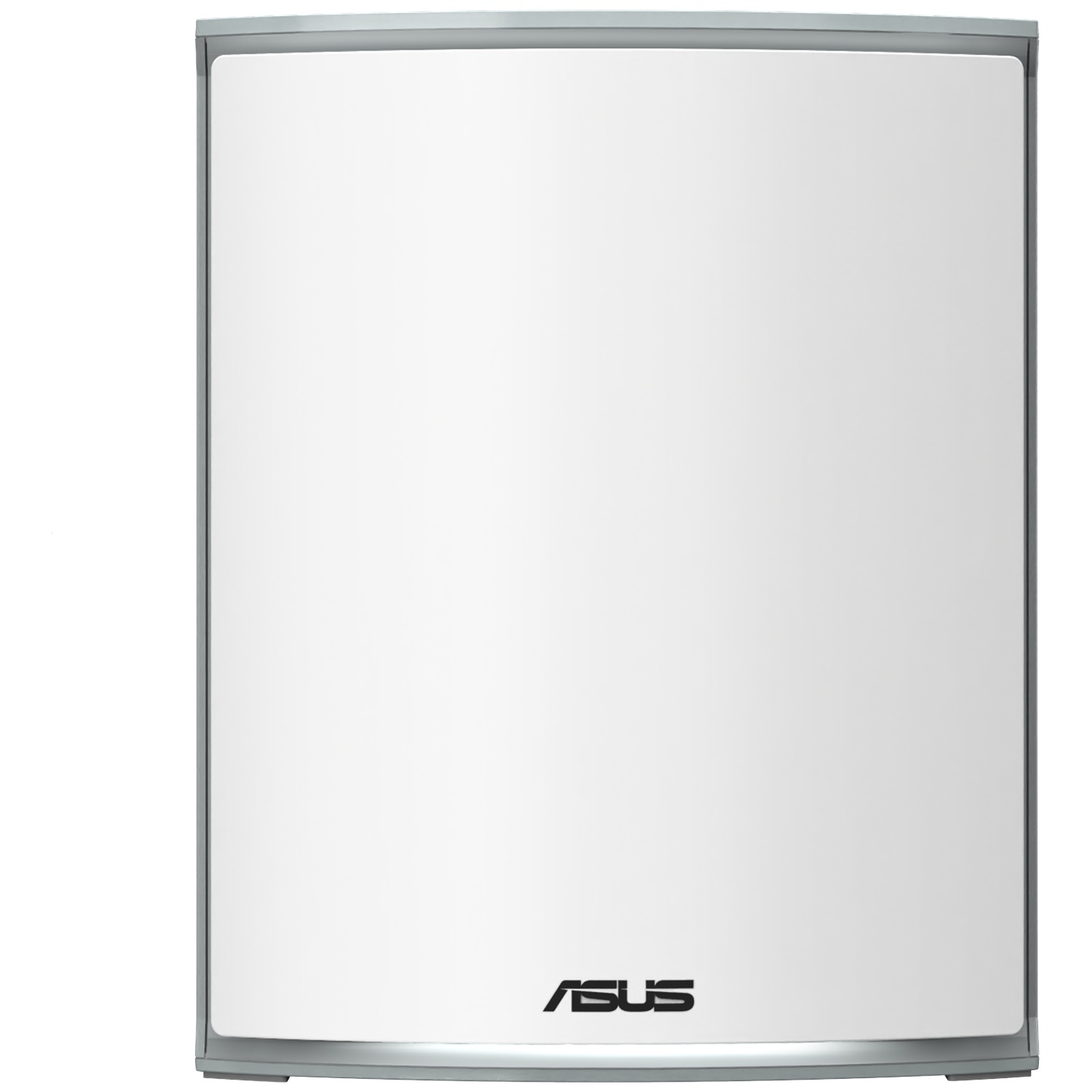 A white ASUS Wi-Fi router with a silver frame on a white background.