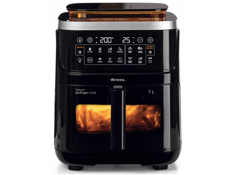 ARIETE AIR FRYER 7 L STEAM GRILL FRIGGITRICE AD ARIA, capacità l, Max potenza 1700 W, NERO
