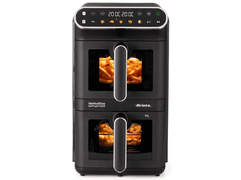 ARIETE AIRFRYER DOPPIA VERTICALE FRIGGITRICE AD ARIA, Max potenza 2460 W, 6 programmi, da 60 °C a 200 °C, NERO