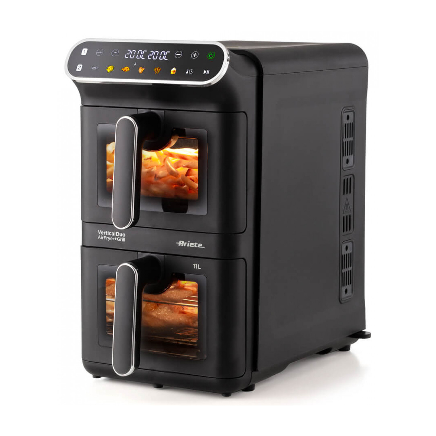 ARIETE AIRFRYER DOPPIA VERTICALE FRIGGITRICE AD ARIA, Max potenza 2460 W, 6 programmi, da 60 °C a 200 °C, NERO