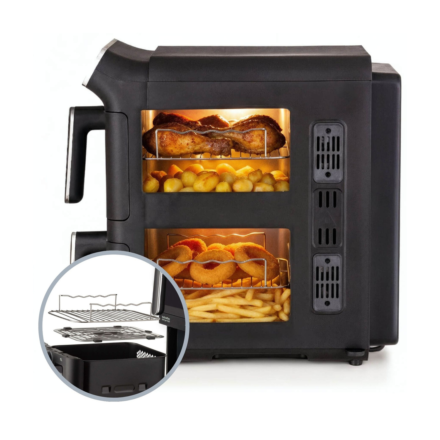 ARIETE AIRFRYER DOPPIA VERTICALE FRIGGITRICE AD ARIA, Max potenza 2460 W, 6 programmi, da 60 °C a 200 °C, NERO