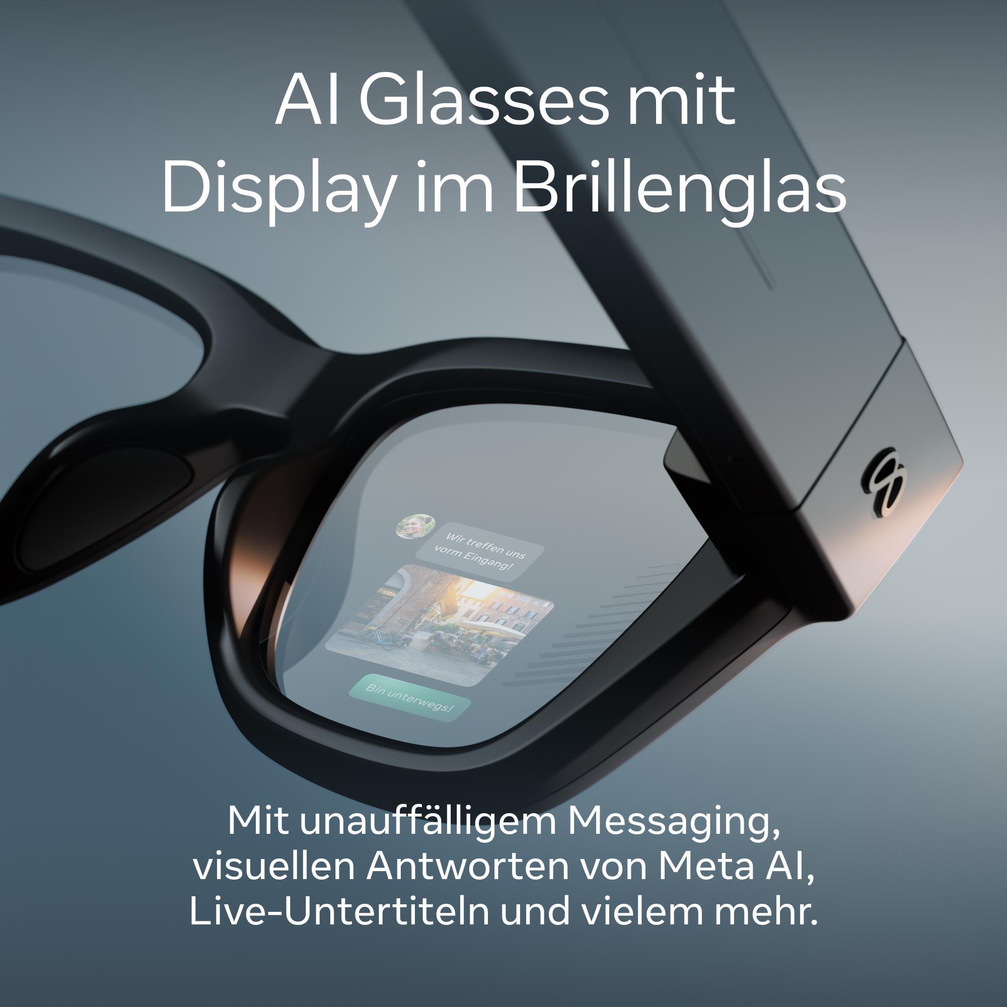 KI-Brille mit Display im Brillenglas und Messaging-Funktion.