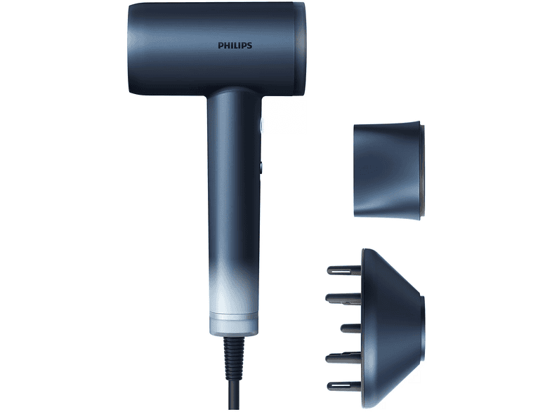 Secador - Philips Aqua Edition 9000 BHD956/10, 1400 W, 3 temperaturas, velocidades, SenseIQ, alta velocidad, difusor, concentrador, azul oscuro