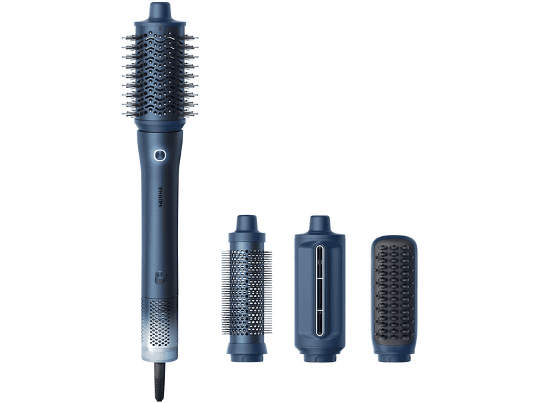 Moldeador - Philips Aqua Edition 9000 BHA956/00, SenseIQ, alta velocidad, 4 accesorios para secar, alisar, dar volumen y rizar, azul oscuro