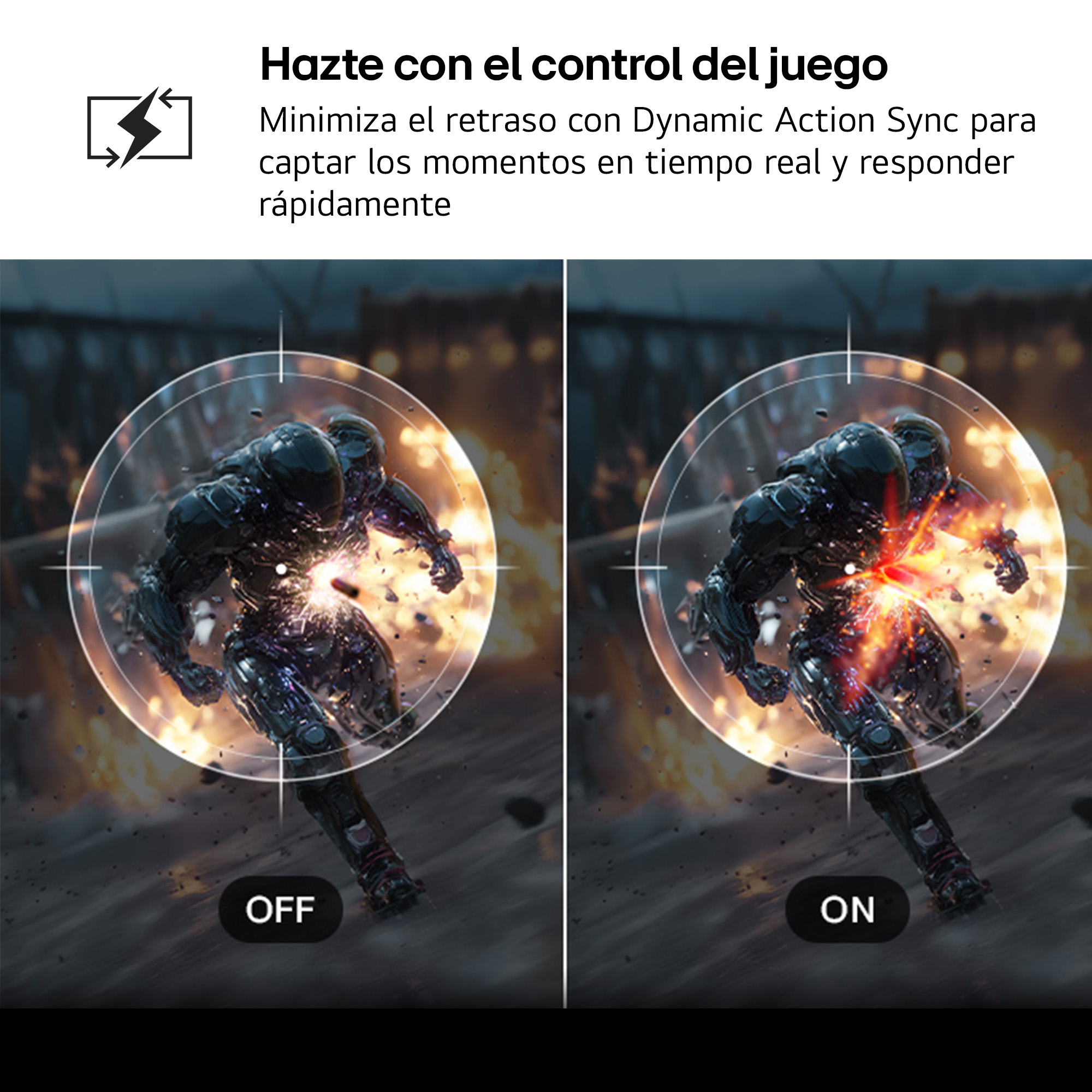 Comparación de respuesta: a la izquierda retraso OFF, a la derecha en tiempo real ON con un destello explosivo.