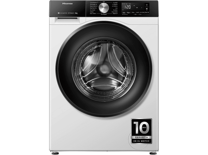Lavadora carga frontal - Hisense WF3S1043BW1, 10 kg, 1400 rpm, 15 programas, Connectlife, Tecnología Inverter, Blanco