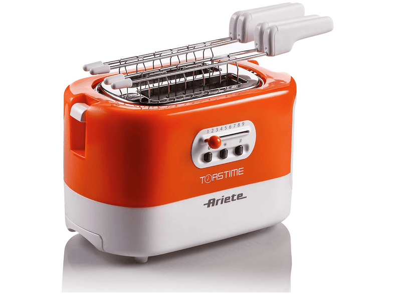 Tostapane ARIETE TOASTIME, Potenza 700 W, Numero di fessure per tostare 2, Livelli tostatura 9 , Sistema sollevamento, Funzione scongelamento, Raccoglitore briciole, ARANCIO