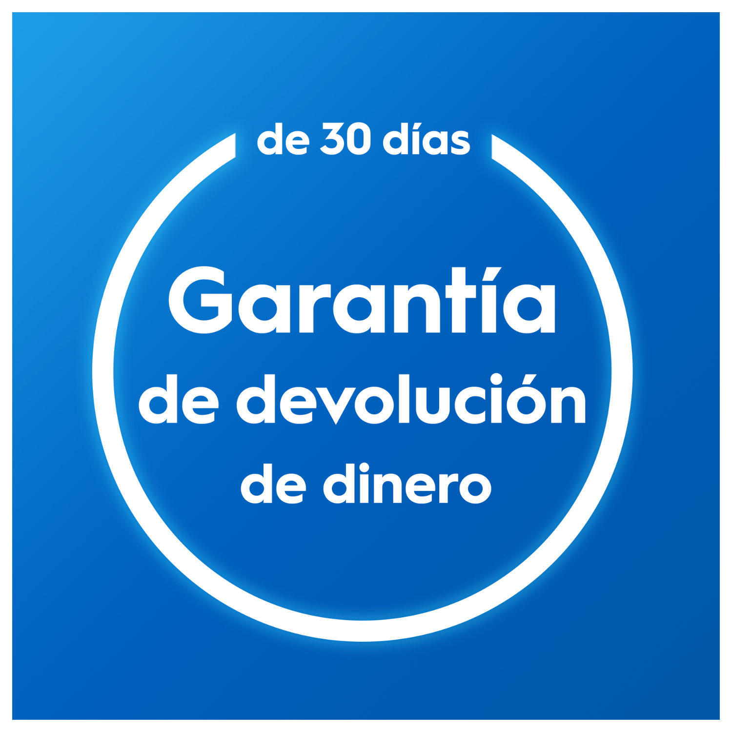 Una imagen azul con texto blanco y un círculo, que indica una garantía de devolución de dinero de 30 días.