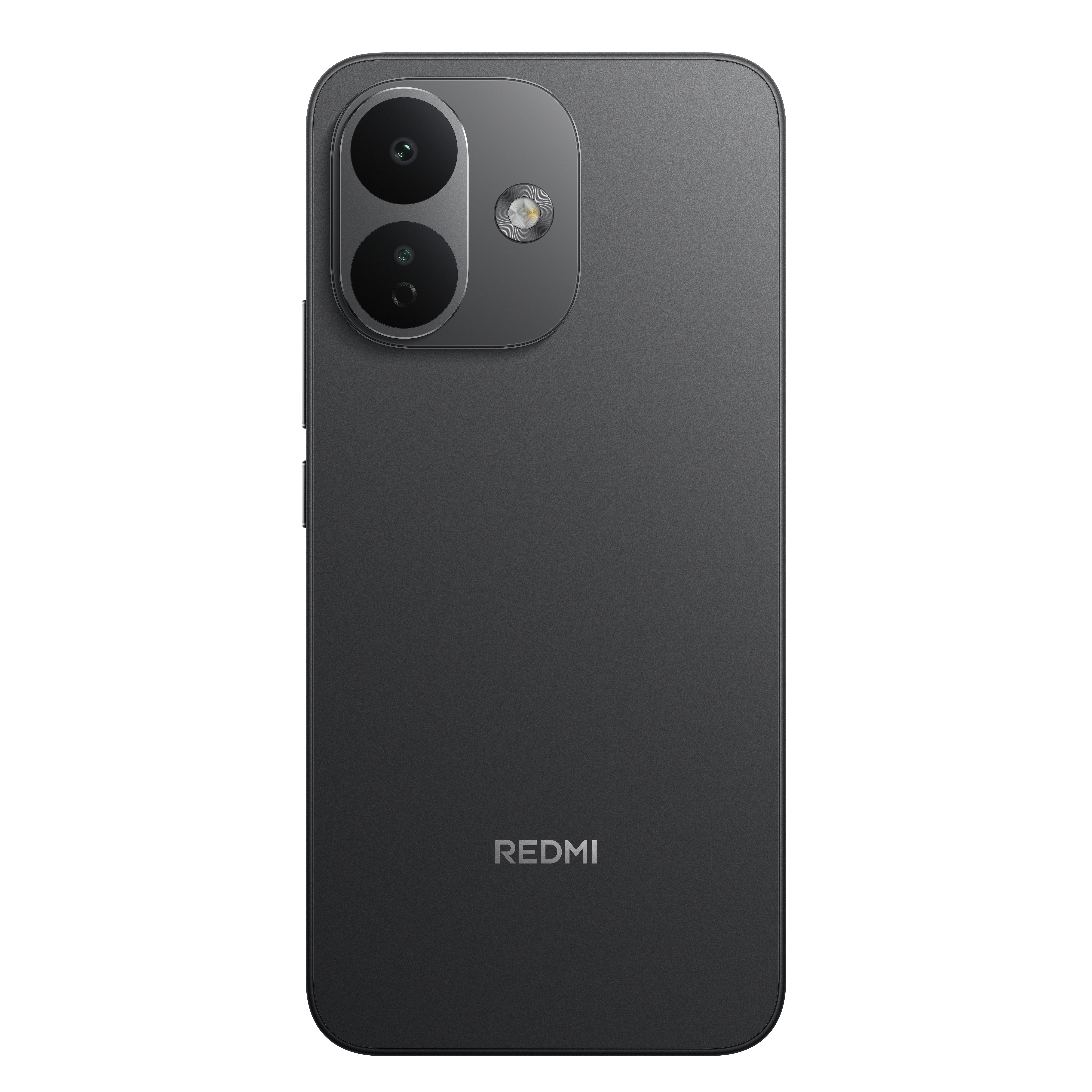 İki dikey kameralı ve Redmi logolu gri bir Redmi akıllı telefonun arkası.