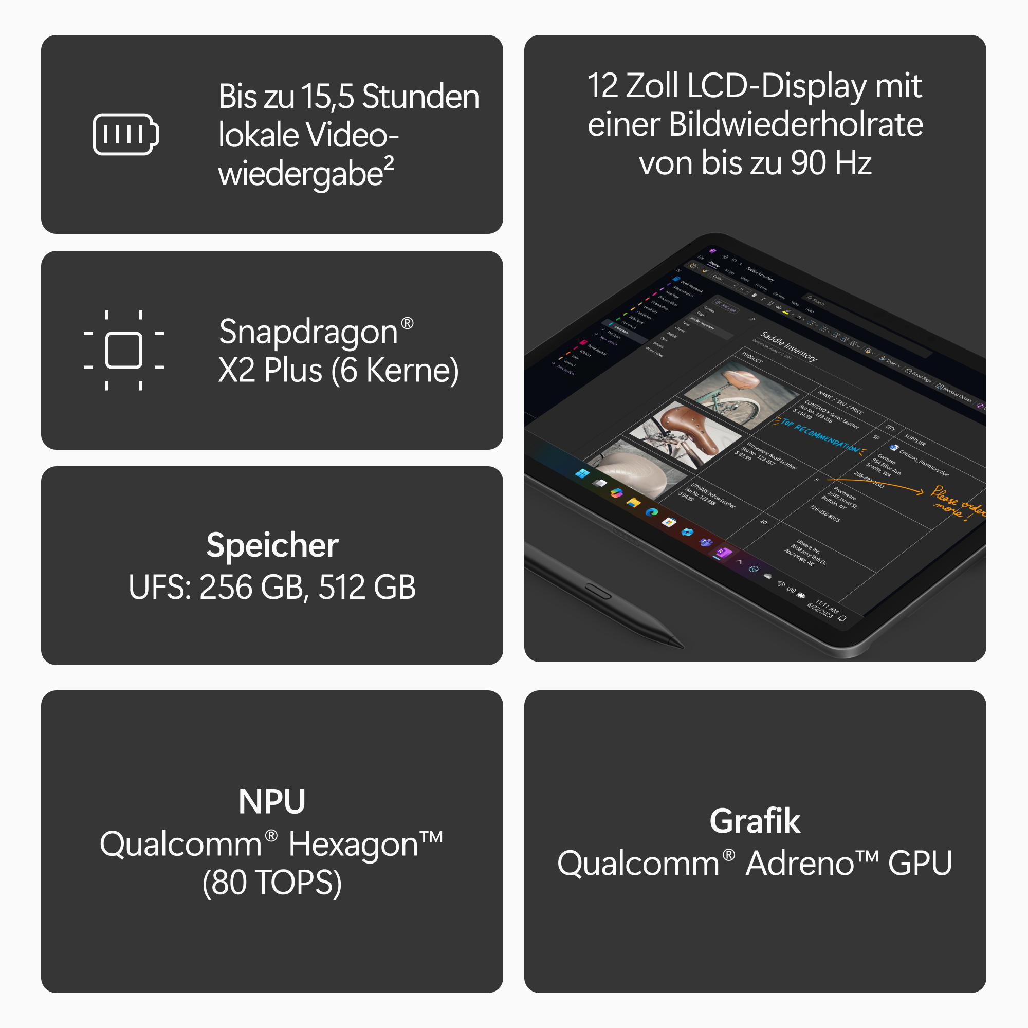 MICROSOFT Surface Pro 12 Tablet Convertible, 12 Zoll, Qualcomm Snapdragon X2 Plus, 16 GB, 512 GB, Windows 11 Home, Adreno™ Onboard Graphics
