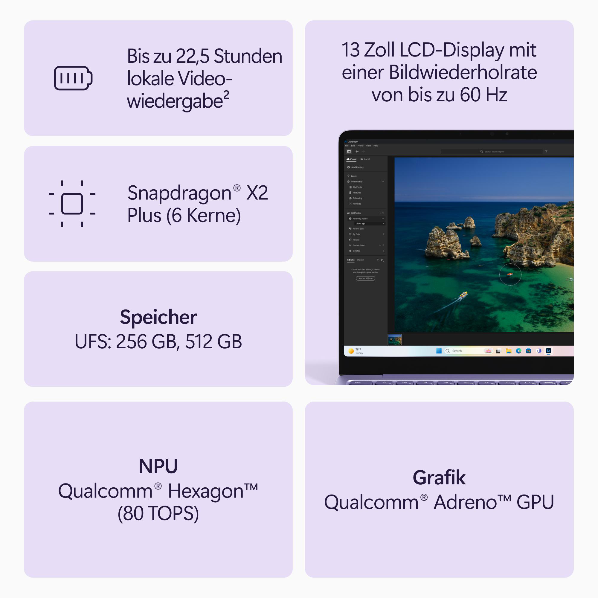 MICROSOFT Surface Laptop 13 Notebook, 13 Zoll, Qualcomm Snapdragon X2 Plus Prozessor, 16 GB, 256 GB, Windows 11 Home, Adreno™ Onboard Graphics