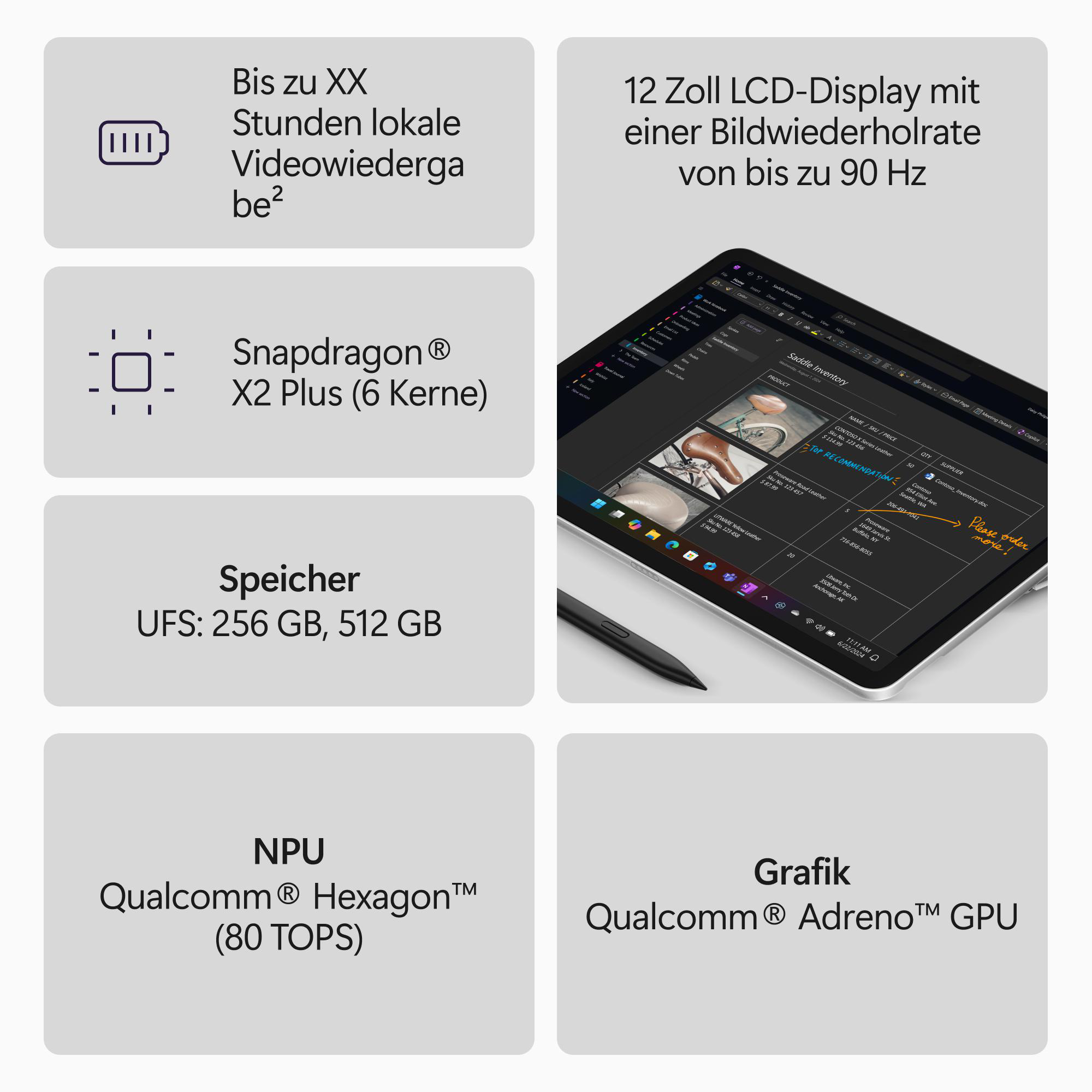 MICROSOFT Surface Pro 12 Tablet Convertible, 12 Zoll, Qualcomm Snapdragon X2 Plus, 16 GB, 256 GB, Windows 11 Home, Adreno™ Onboard Graphics