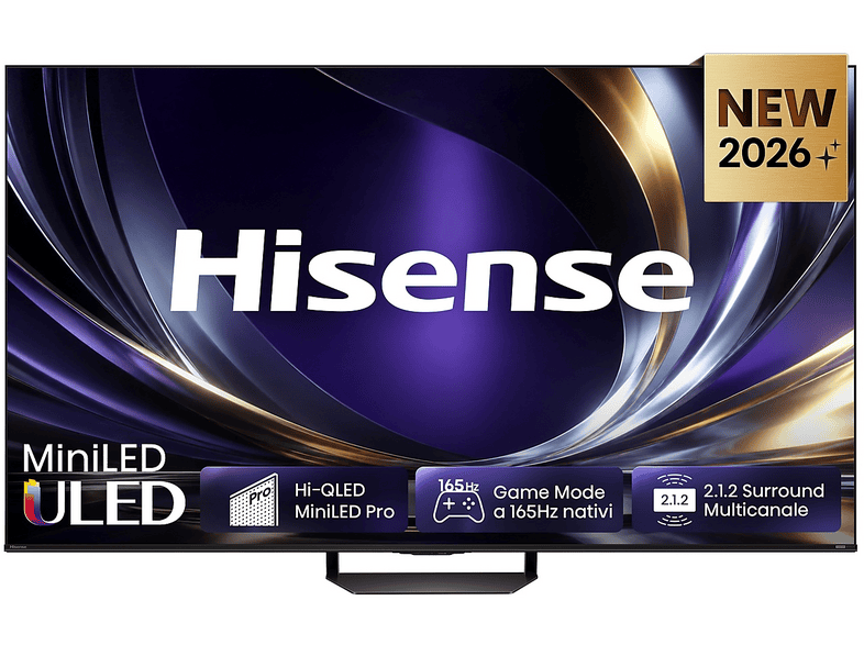 HISENSE 75U7S PRO, Smart TV MiniLED 165Hz 75" 4K, Schermo Anti-Riflesso, Dolby Atmos 2.1.2 By Devialet, VIDAA OS, Vision IQ, Native Game Mode, 4 HDMI 2.1, Wifi, BT, AirPlay2, lativù 4K