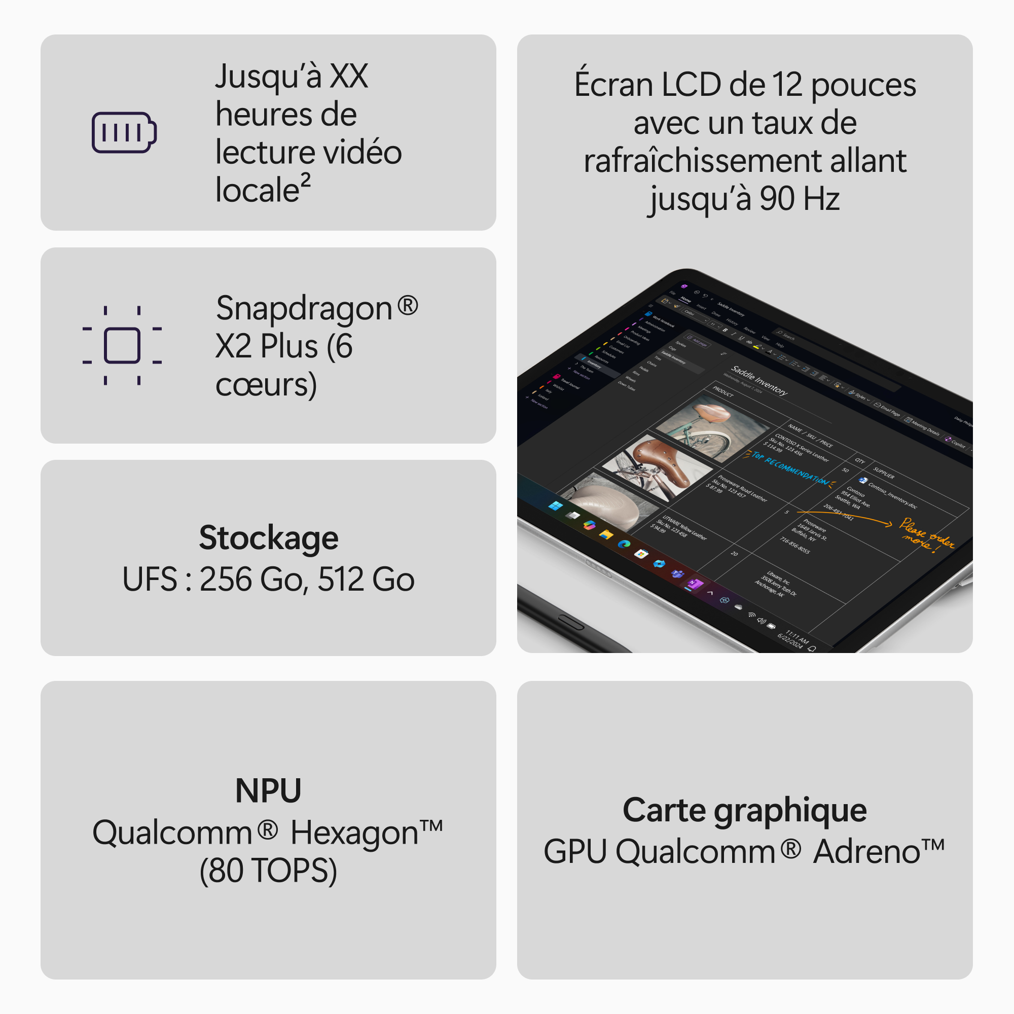 MICROSOFT Surface Pro, 12" LCD, Snapdragon® X2 Plus (6 cœurs), 16Go RAM, 256Go UFS, Platine, Windows 11 Home, Dernier modèle (2e édition)
