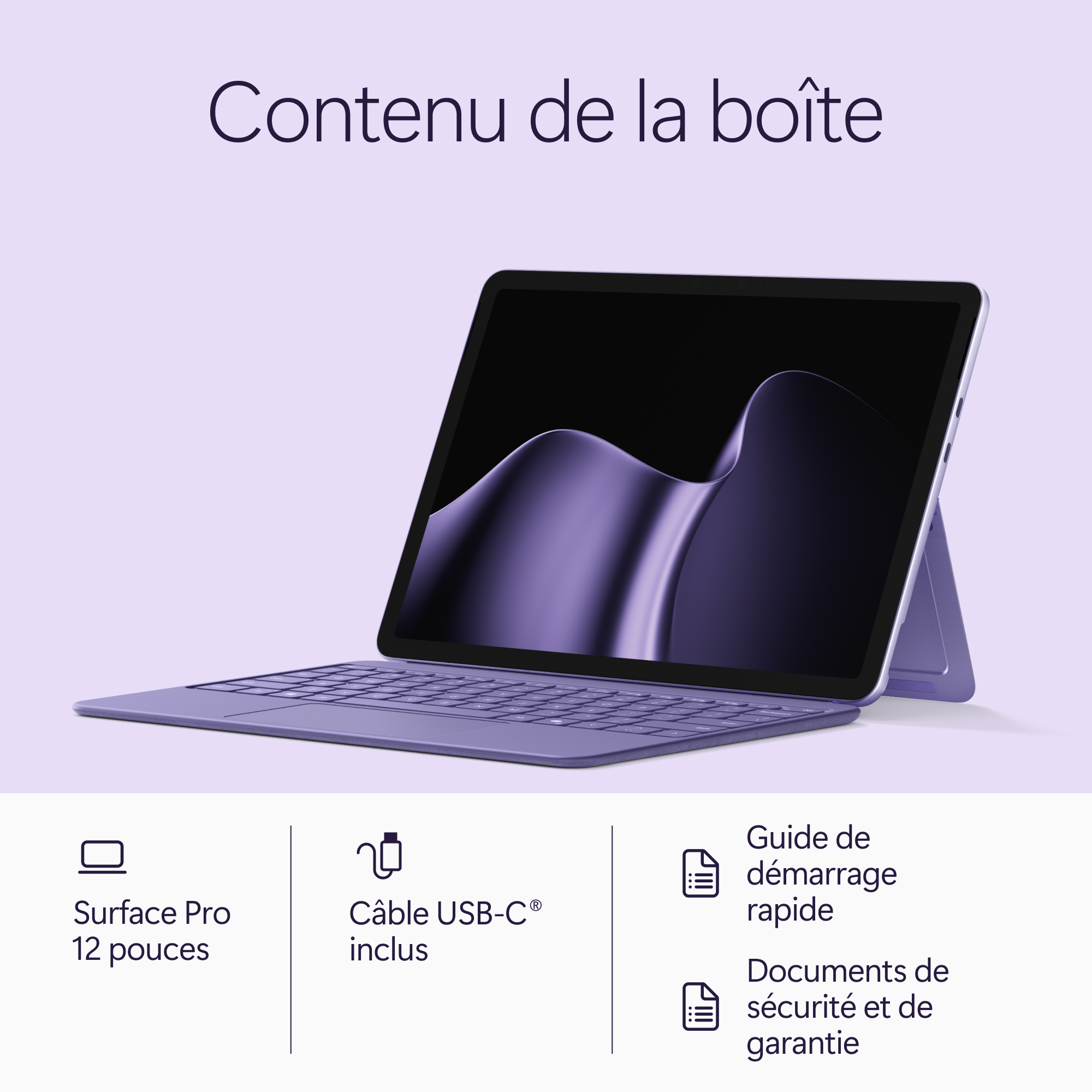 MICROSOFT Surface Pro, 12" LCD, Snapdragon® X2 Plus (6 cœurs), 16Go RAM, 256Go UFS, Violet, Windows 11 Home, Dernier modèle (2e édition)