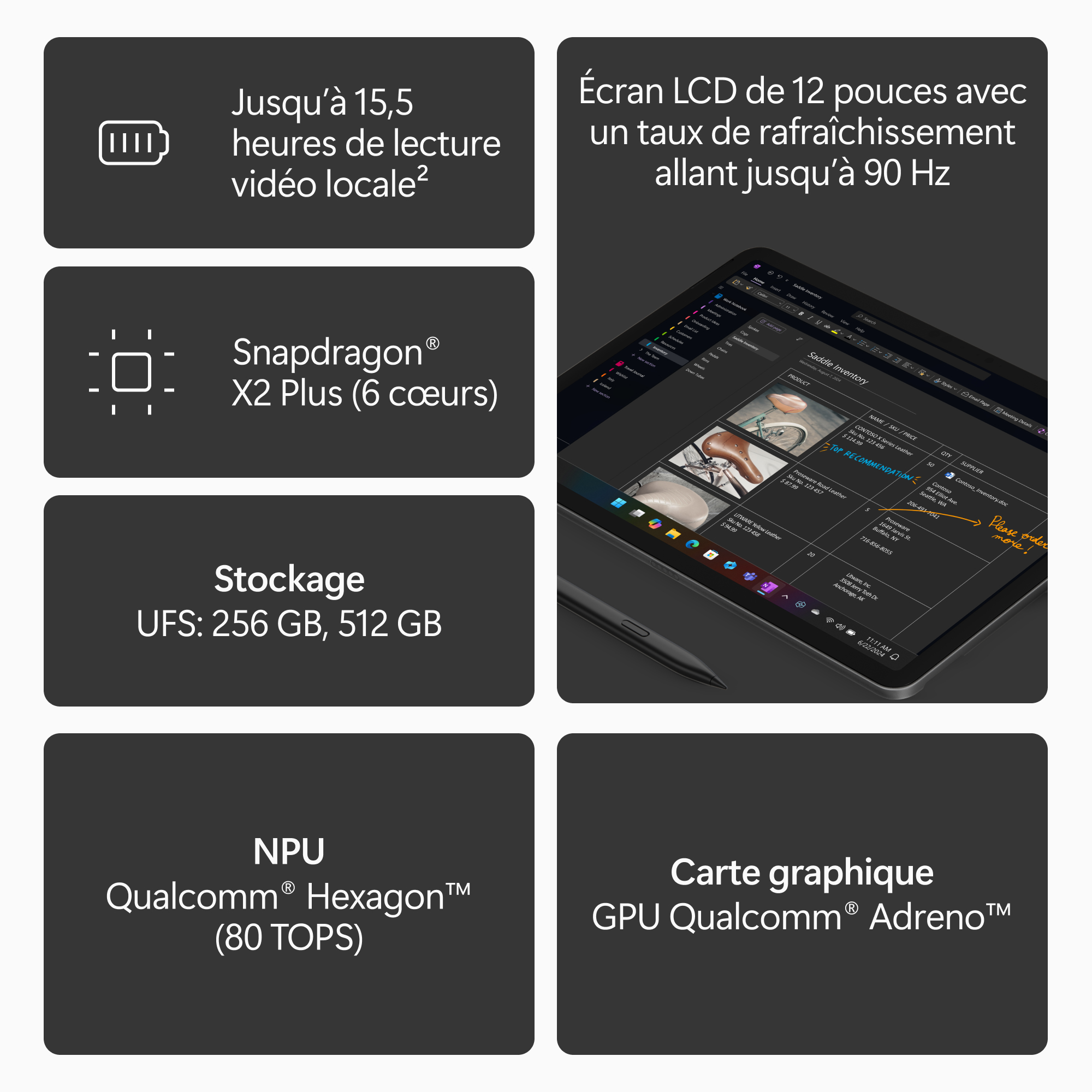 MICROSOFT Surface Pro, 12" LCD, Snapdragon® X2 Plus (6 cœurs), 16Go RAM, 512Go UFS, Noir, Windows 11 Home, Dernier modèle (2e édition)