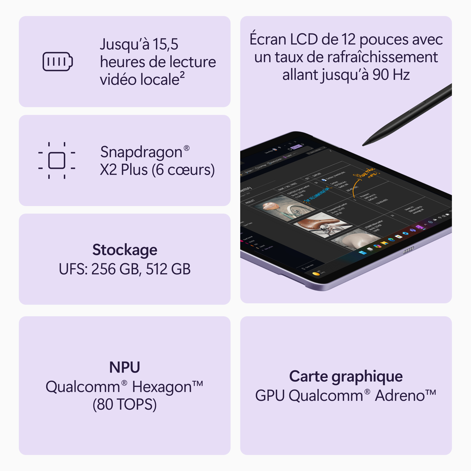 MICROSOFT Surface Pro, 12" LCD, Snapdragon® X2 Plus (6 cœurs), 16Go RAM, 512Go UFS, Violet, Windows 11 Home, Dernier modèle (2e édition)