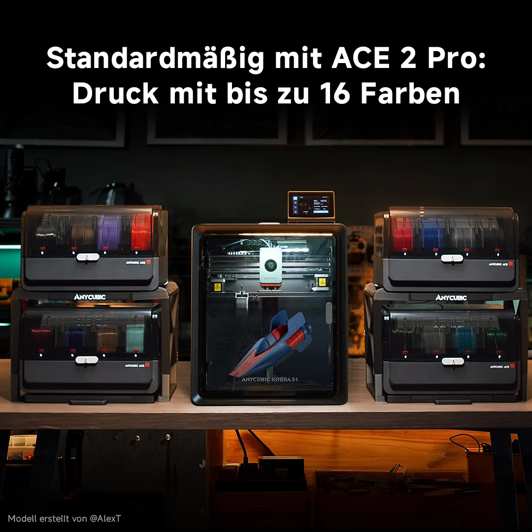 Egy Anycubic 3D nyomtató ACE 2 Pro rendszerrel akár 16 szín nyomtatásához.