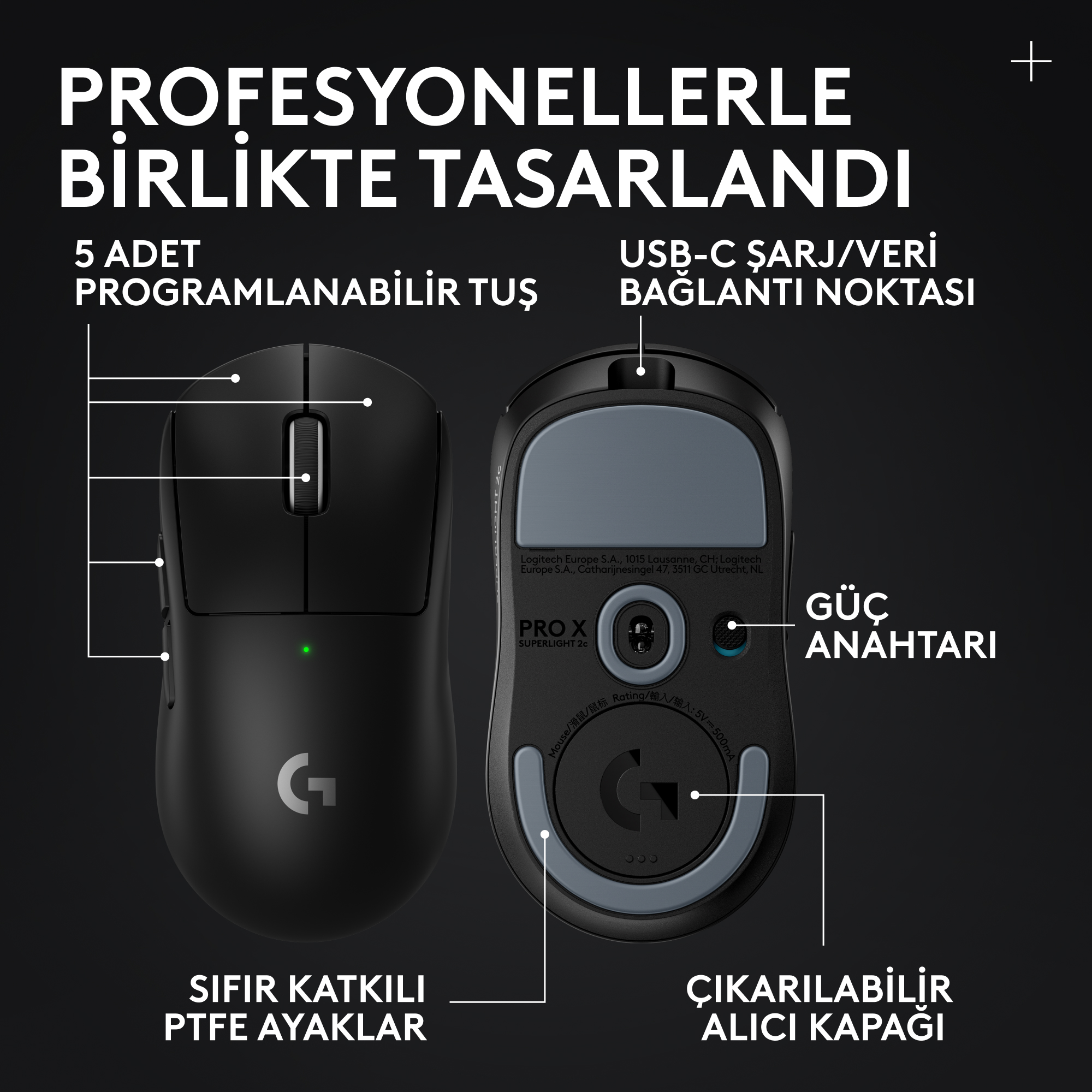 LOGITECH G Pro X Superlight 2c SE Lightspeed Kompakt Kablosuz Oyuncu Mouse Siyah