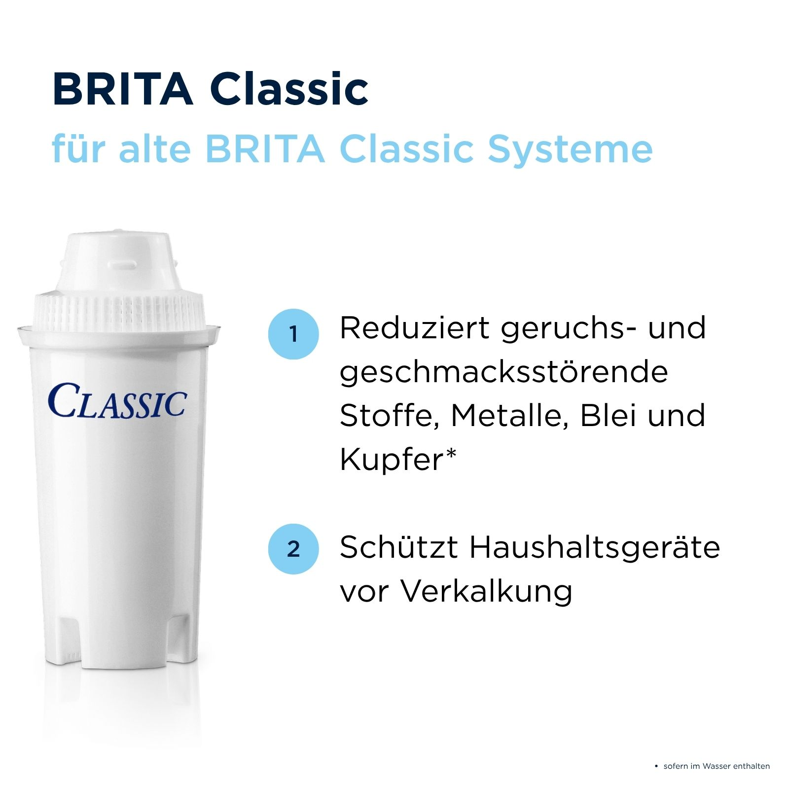 BRITA Classic Wasserfilter reduziert Schadstoffe und schützt vor Verkalkung.