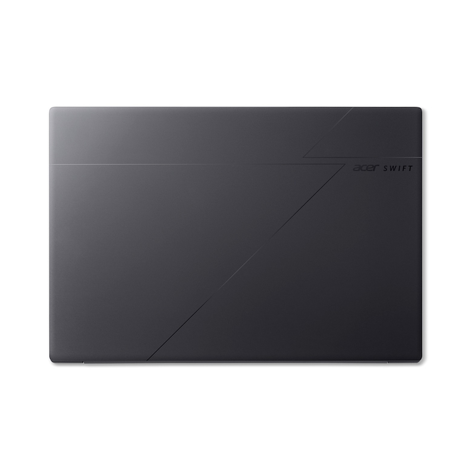 Coperchio per laptop grigio scuro con linee geometriche e logo Acer Swift.