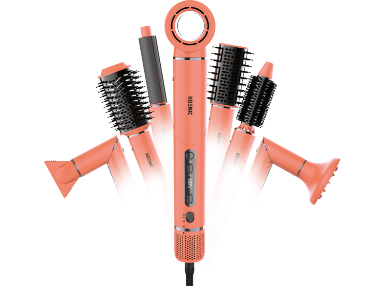 Moldeador - KOENIC KMS 143426 Edición O, 1400 W, Aire frío, 110000 revoluciones, 3 velocidades de ventilación, 4 ajustes calor, Naranja/Gris