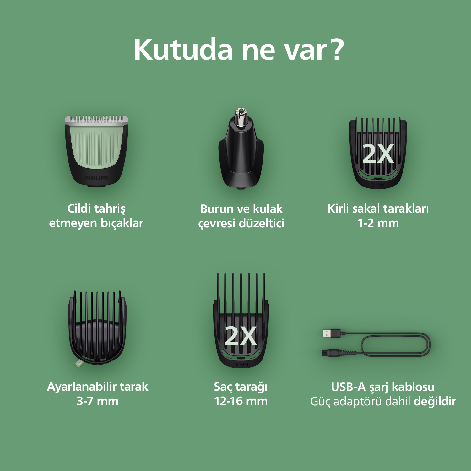 PHILIPS 3000 Serisi 7 in 1, Erkek Bakım Seti, Yüz&Saç Tıraş Makinesi, Cilt Dostu Bıçaklar, MG3930/15
