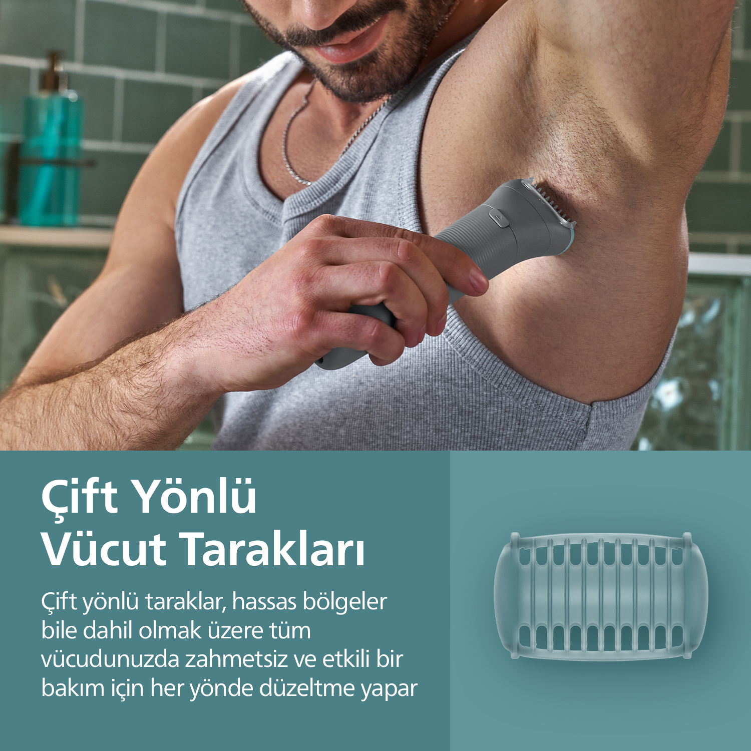 PHILIPS 3000 Serisi Vücut Tıraş Makinesi, 3'lü Cilt Koruma Sistemi, Islak&Kuru Kullanım, BG3480/15