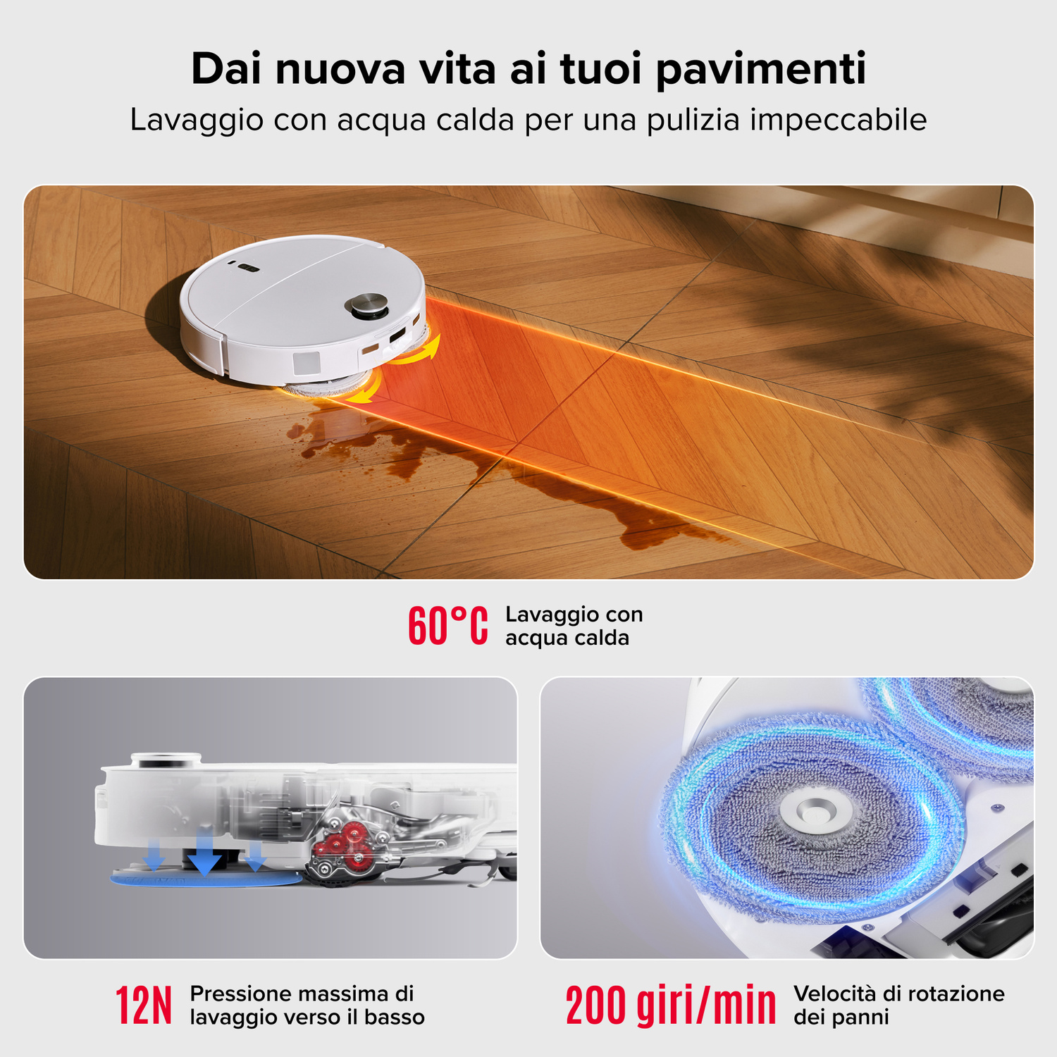 ROBOT ASPIRAPOLVERE ROBOROCK QREVO EDGE 2 PRO W    , Potenza 60 W, Lavapavimenti, Autonomia fino a 220 min, Sensore di superficie, Spazzola laterale, Base di carica, Bianco